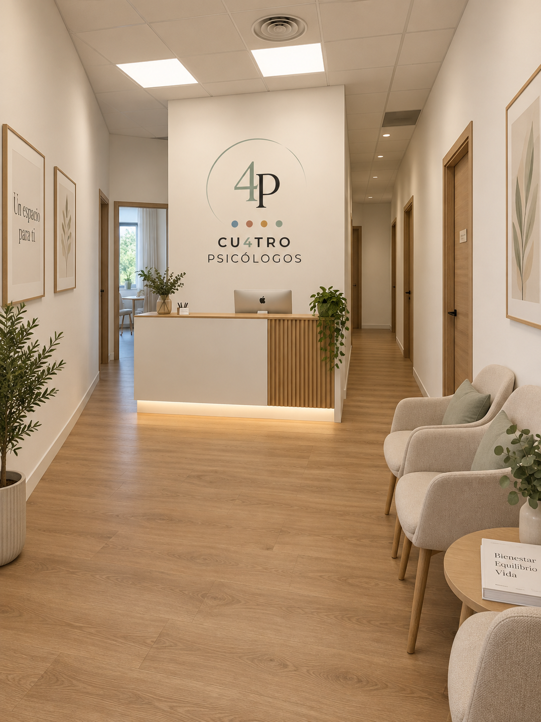 Recepción del centro Cuatro Psicólogos en Majadahonda